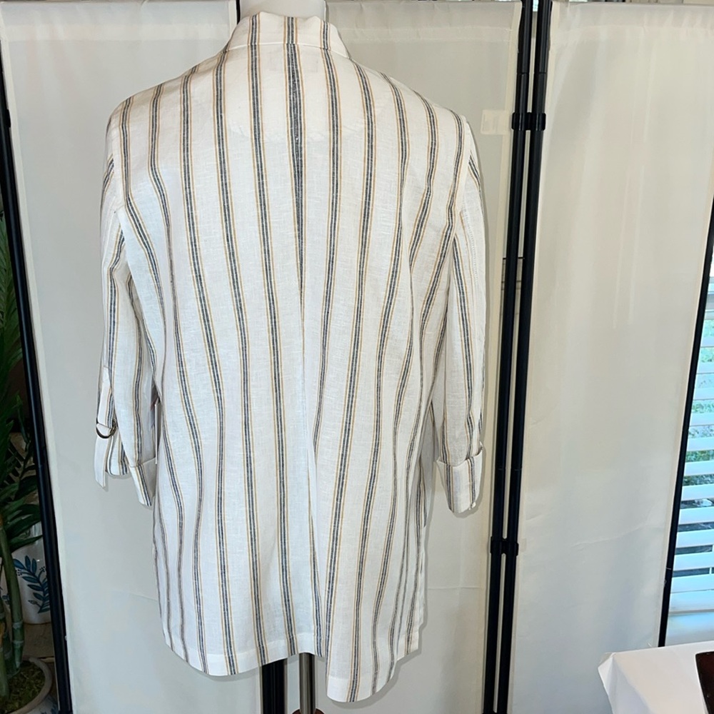 1. State Blazer Jacket White Striped Linen Size 10 NWT - Picture 8 of 17